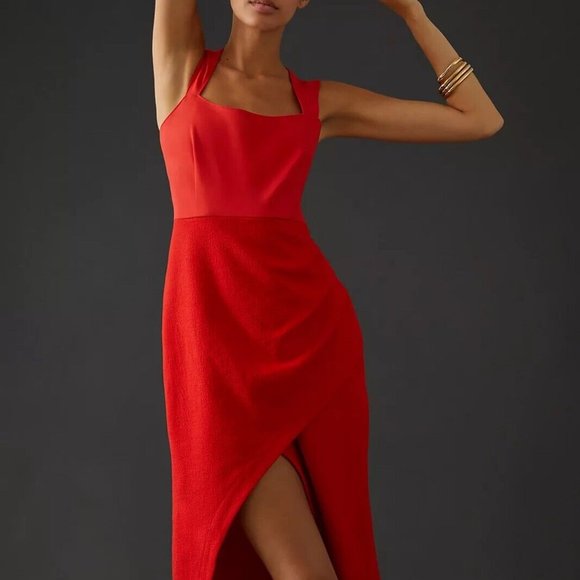 Anthropologie Maeve 10 NWT Squareneck Maxi Dress 160$ Red Holiday Cocktail - Picture 6 of 7